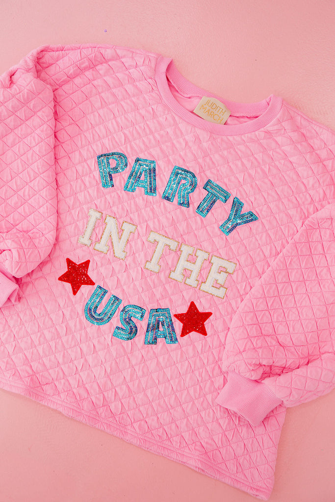 PARTY IN THE USA WHITE PULLOVER pullover Judith March SMALL PINK QUILTED 