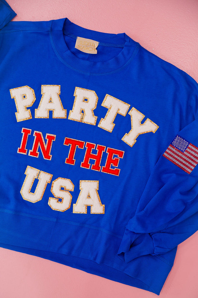 PARTY IN THE USA WHITE PULLOVER pullover Judith March SMALL ROYAL 