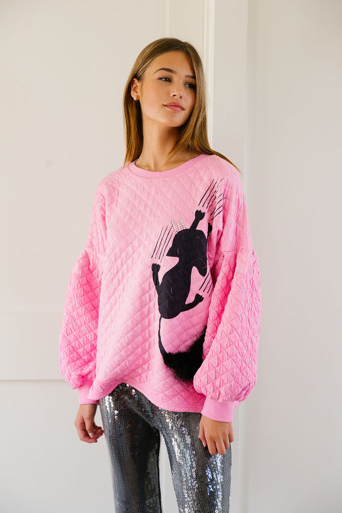 SCAREDY CAT PINK QUILTED PULLOVER SWEATER Judith March   