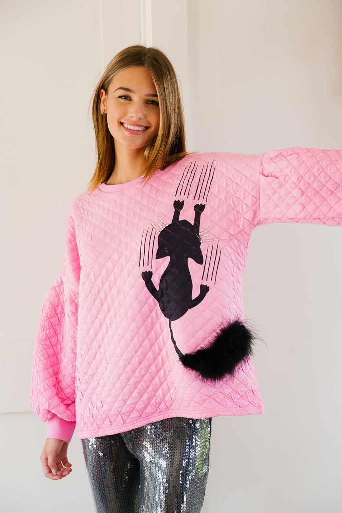 SCAREDY CAT PINK QUILTED PULLOVER SWEATER Judith March   