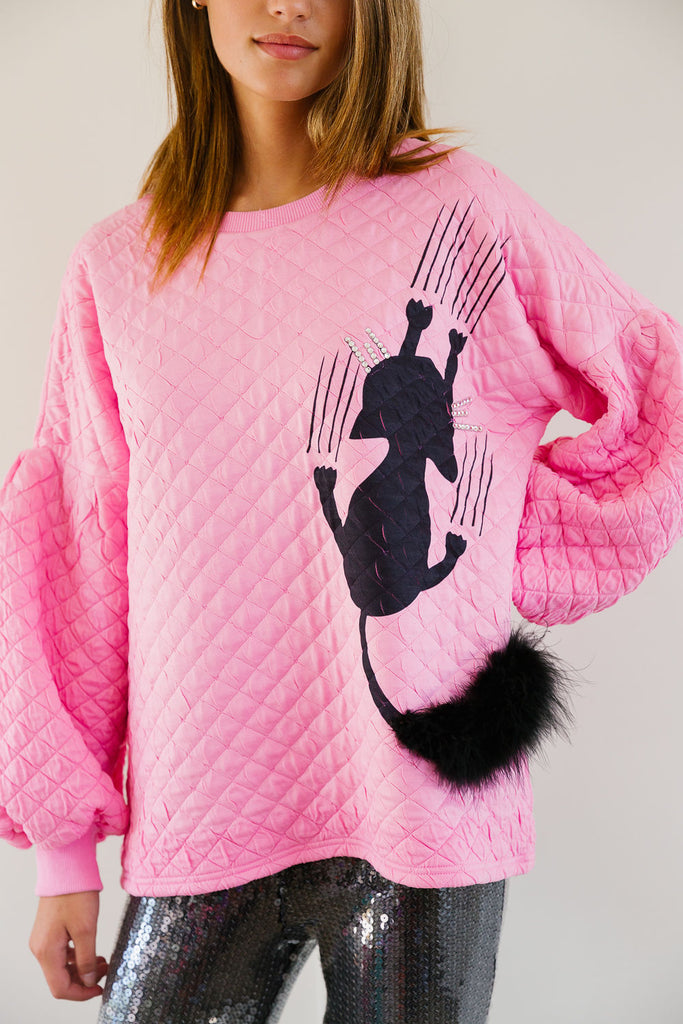 SCAREDY CAT PINK QUILTED PULLOVER SWEATER Judith March   