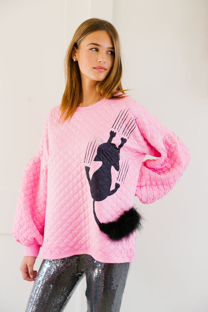 SCAREDY CAT PINK QUILTED PULLOVER SWEATER Judith March   