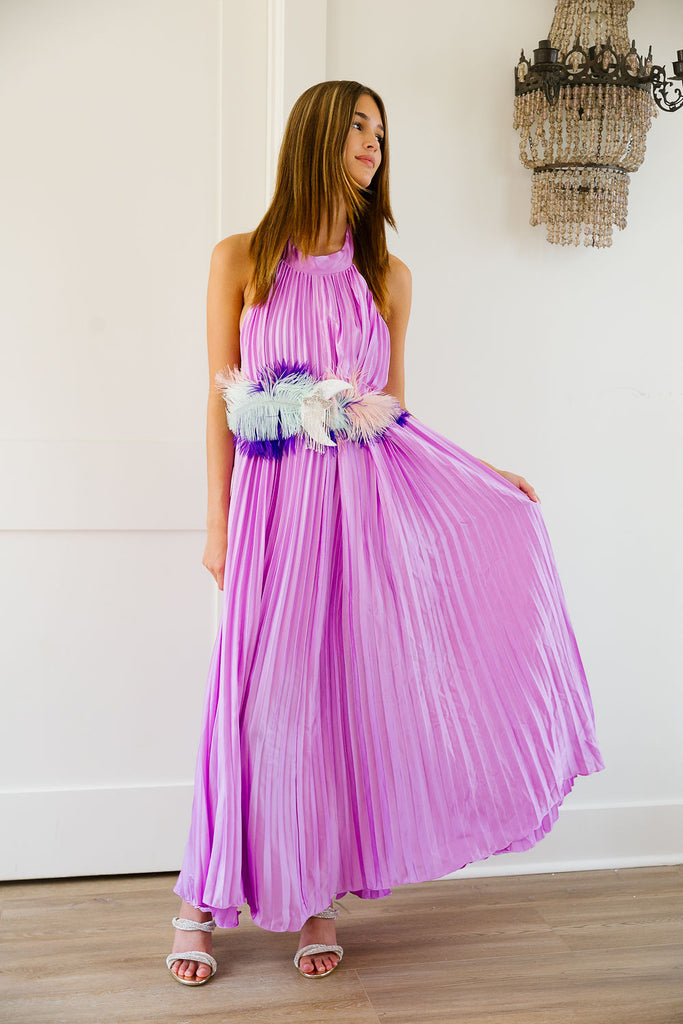 LAVENDER PLEATED HALTER DRESS DRESS Judith March   