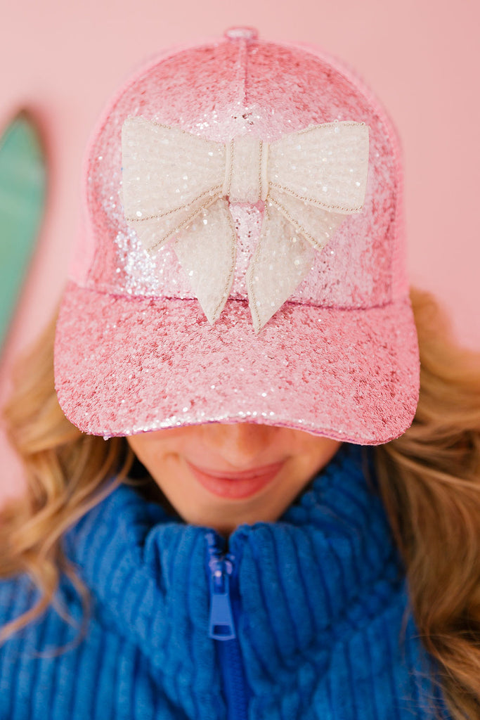 BOW PINK GLITTER TRUCKER HAT HAT Judith March   