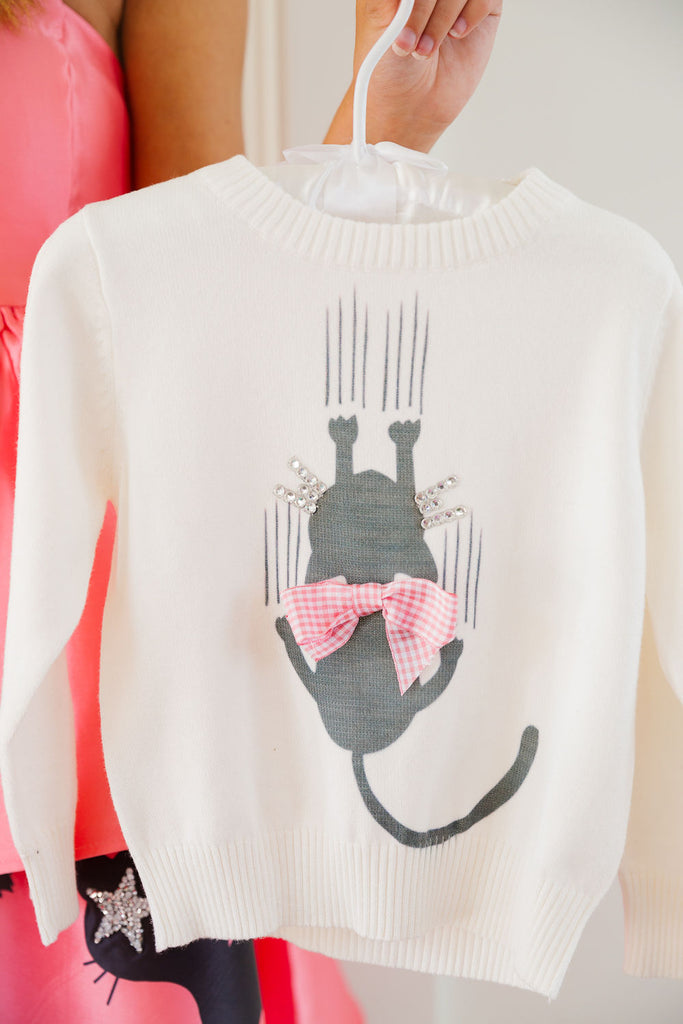 MINI KIDS SCAREDY CAT WHITE SWEATER* SWEATER Judith March