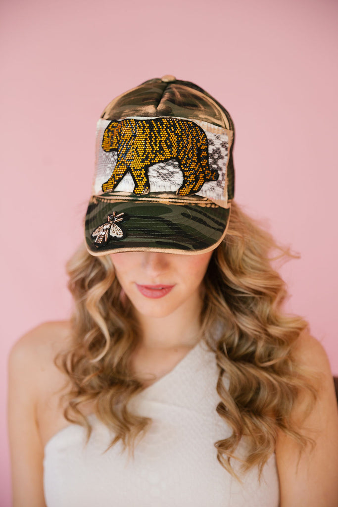 SNAKE SKIN TIGER CAMO BEE TRUCKER HAT TRUCKER HAT Judith March