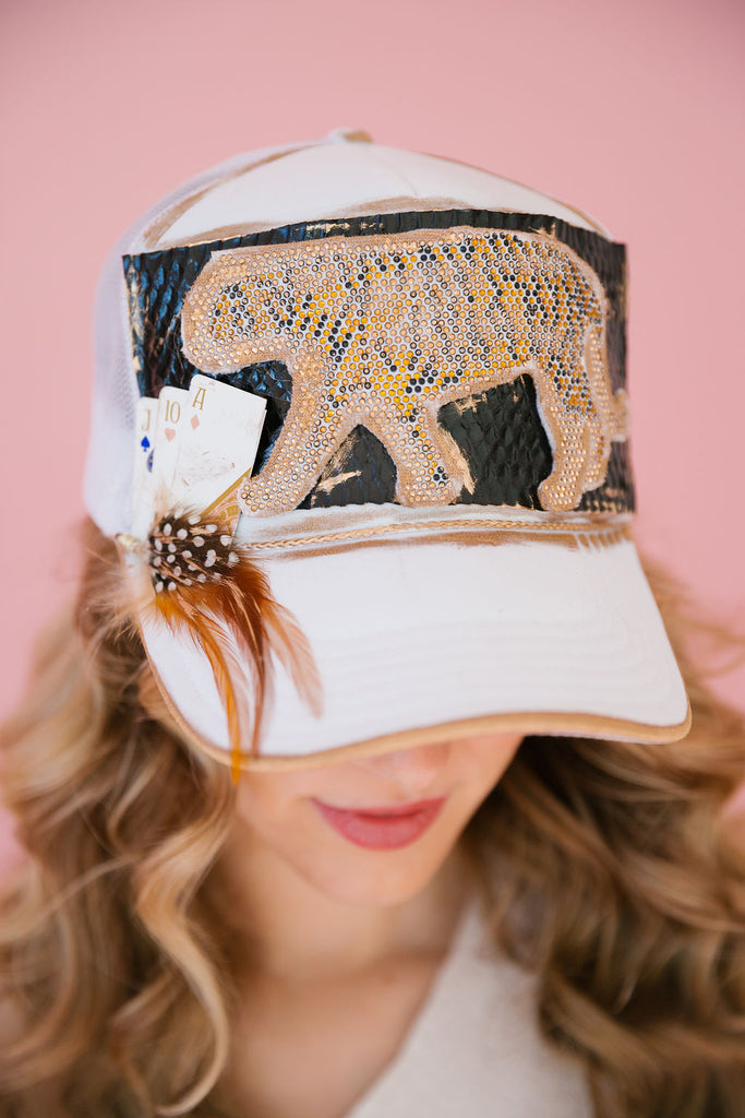 SNAKE SKIN TIGER GOLDEN CARD TRUCKER HAT TRUCKER HAT Judith March