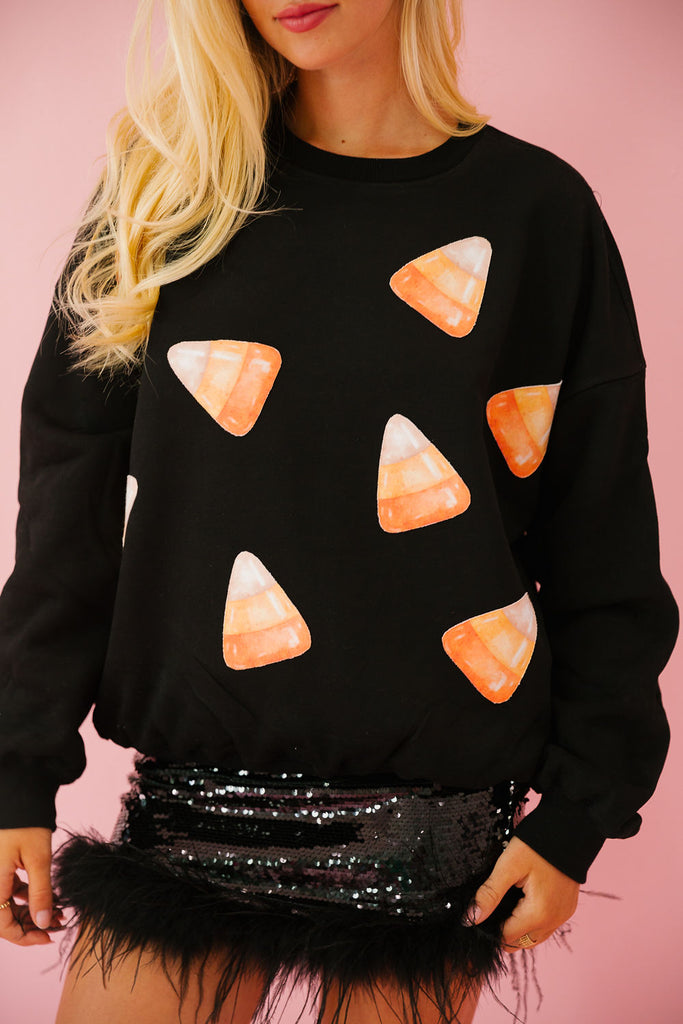 CANDY CORN PATCH BLACK PULLOVER PULLOVER Judith March   