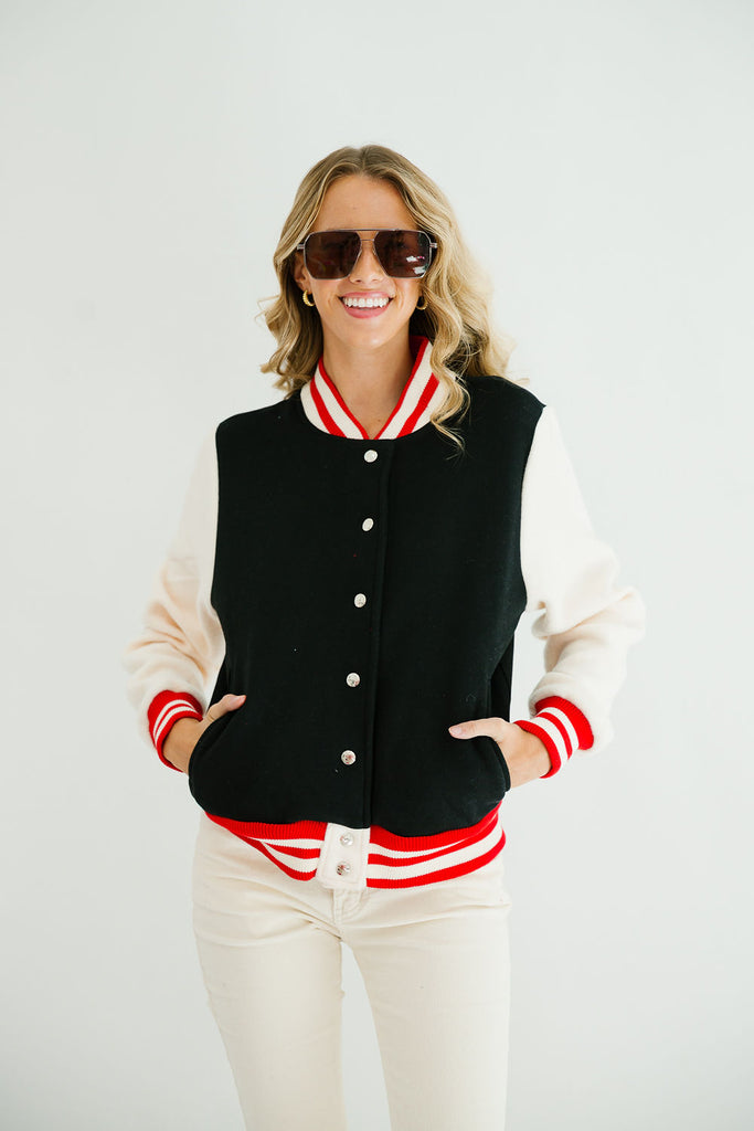 REINDEER SLEIGH BLACK VARSITY JACKET JACKET Judith March   