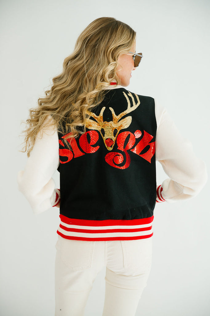 REINDEER SLEIGH BLACK VARSITY JACKET JACKET Judith March   