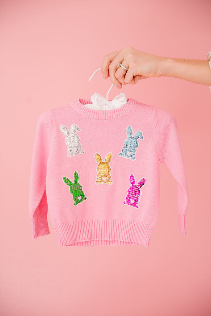 MINI KIDS SEQUIN BUNNIES PINK SWEATER* SWEATER Judith March