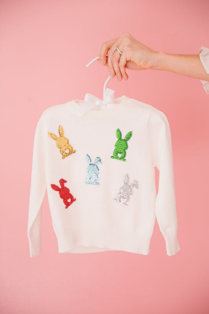 MINI KIDS SEQUIN BUNNIES WHITE SWEATER* SWEATER Judith March