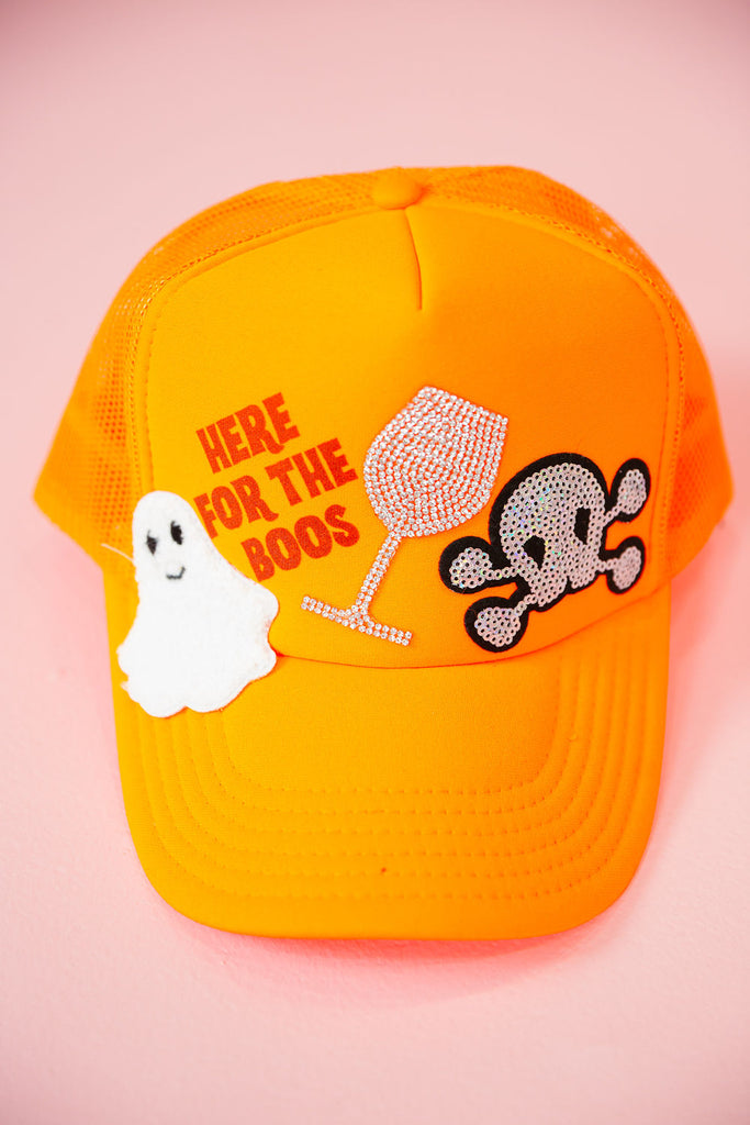 HERE FOR THE BOOS ORANGE TRUCKER HAT TRUCKER HAT Judith March   