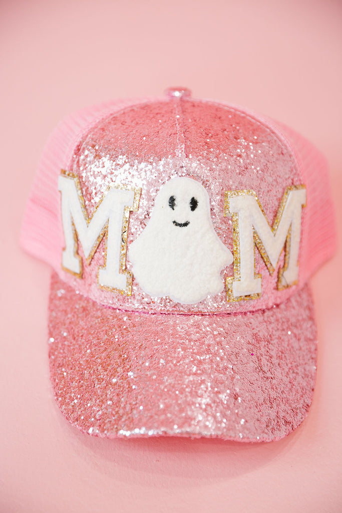 MOM SPOOKY PINK GLITTER HAT TRUCKER HAT Judith March   