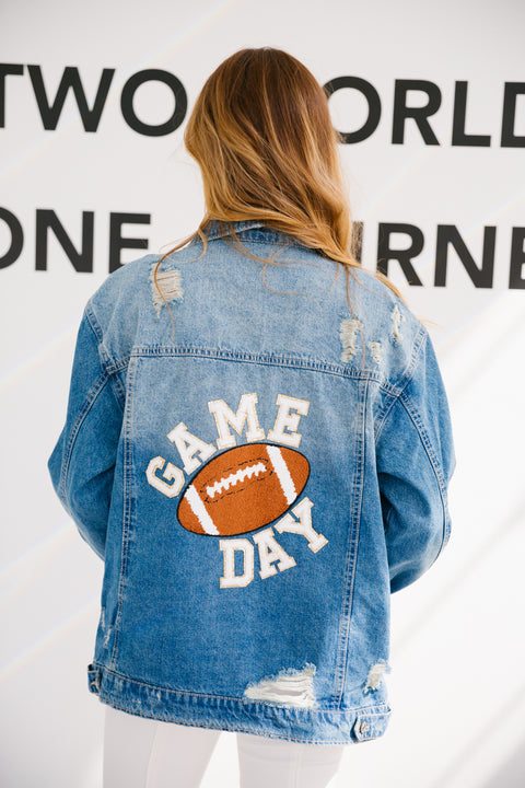 High school football jean jacket, retail school spirit jean jacket, football jean jacket, school jean jacket, team jean jacket, player jean jacket