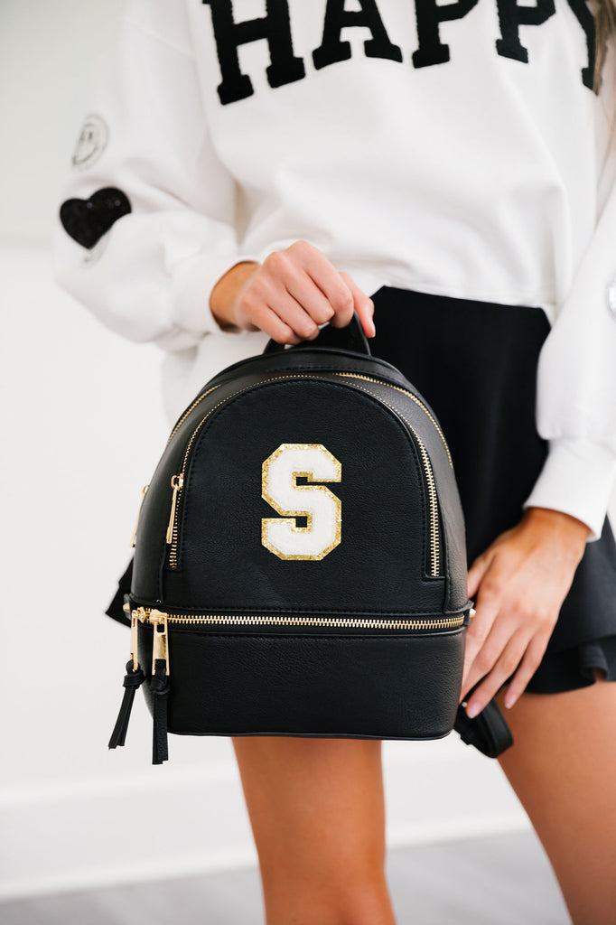 Bags, Faux Leather Backpack Black With Gold Hardware