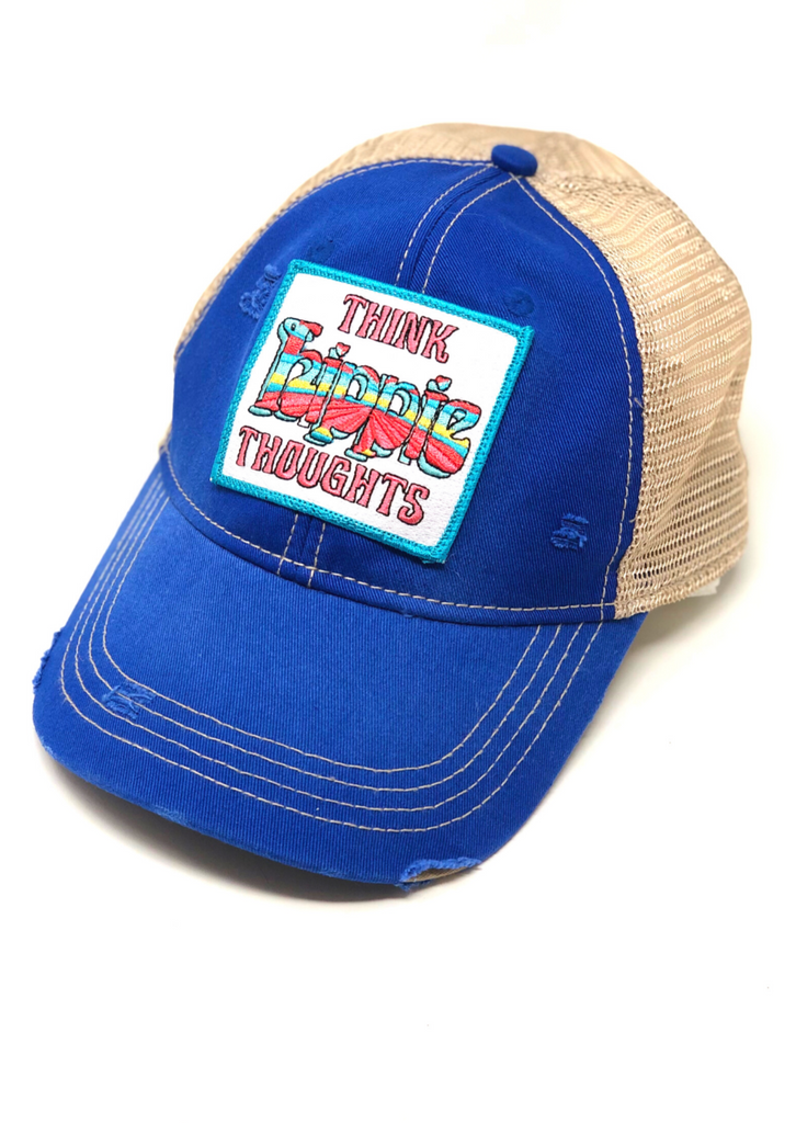 THINK HIPPIE THOUGHTS PATCH HAT Hats Judith March ROYAL BLUE DISTRESSED  